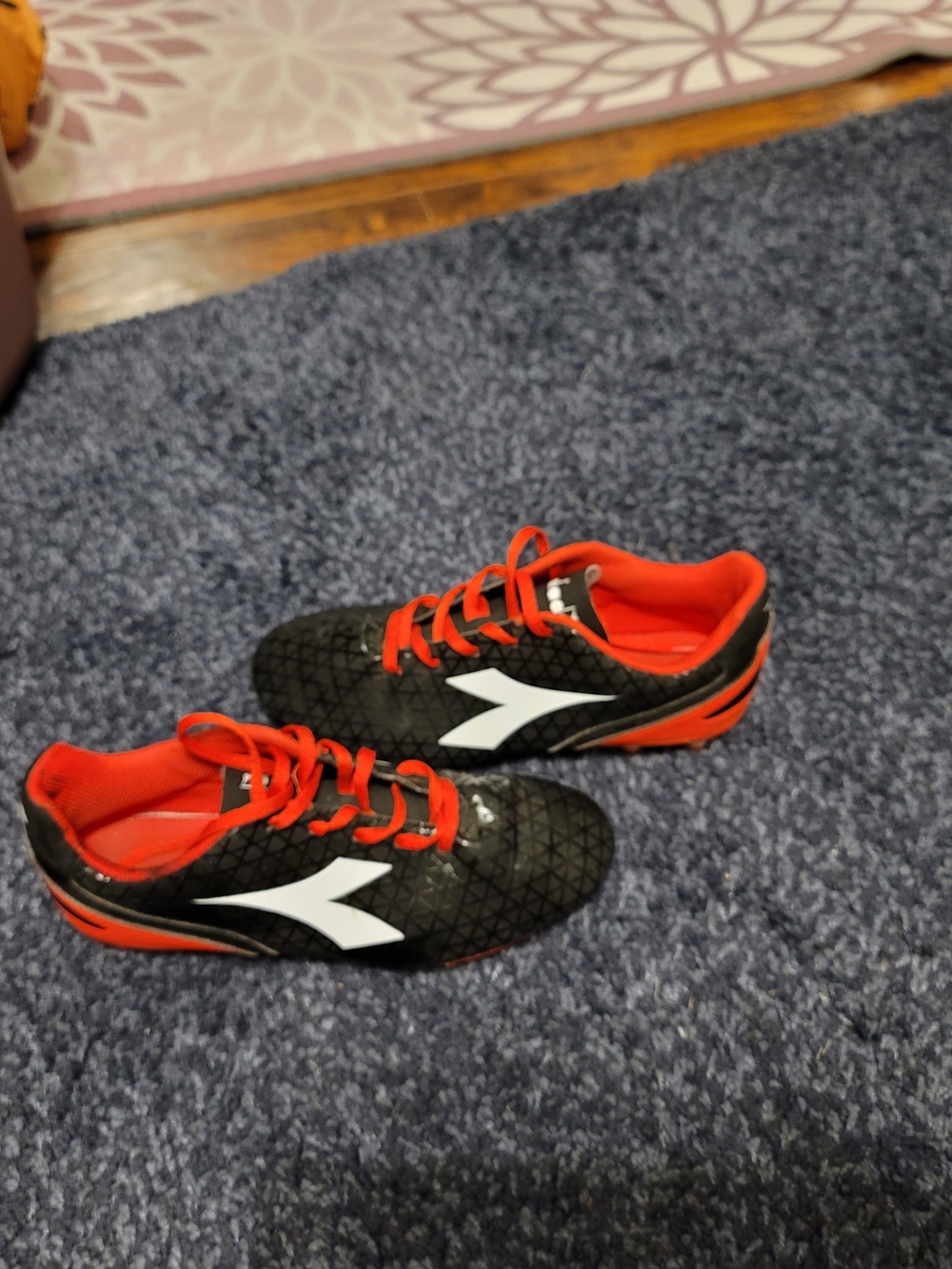 Diadora Black and Red Kids Sneakers with White Logo